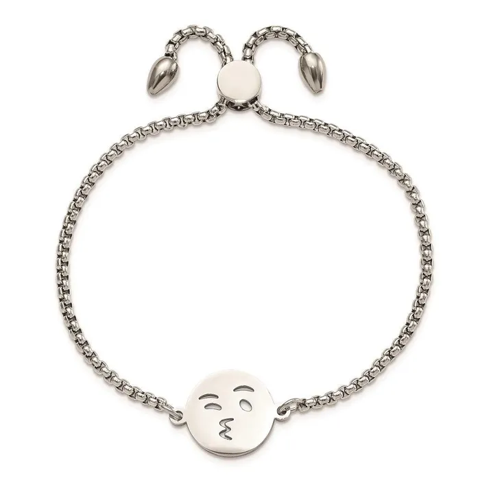 Stainless Steel Polished Kissy Face Emoji Adjustable Bracelet Chisel Bracelets Stainless Steel Polished Kissy Face Emoji Adjustable Bracelet Chisel Bracelets