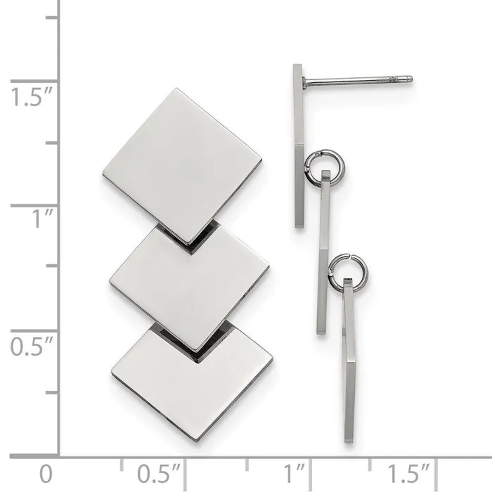 Stainless Steel Polished Squares Post Dangle Earrings Chisel Earrings
