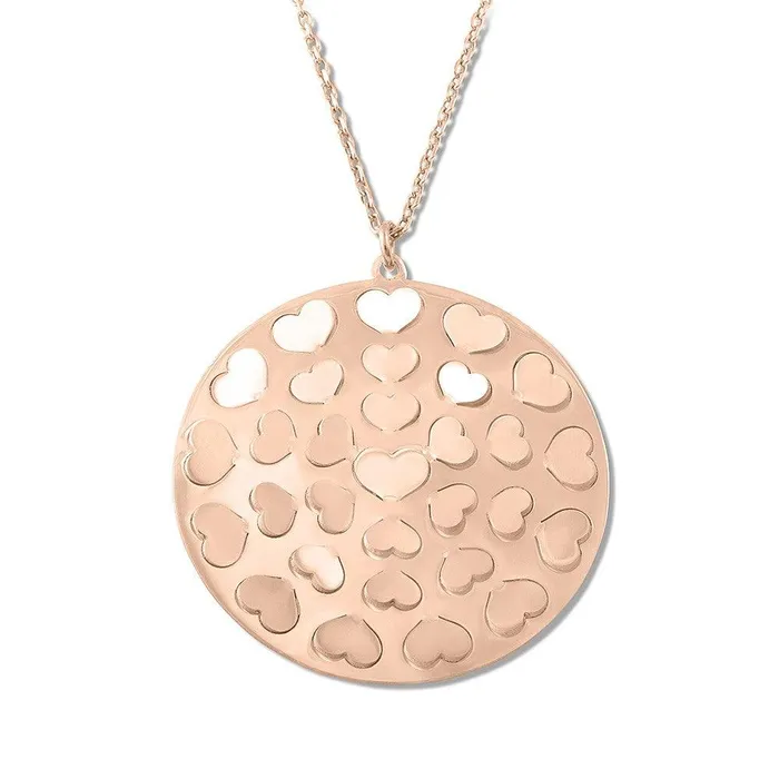 Sterling Silver Rose Gold Hearts Round Necklace Classic Necklaces