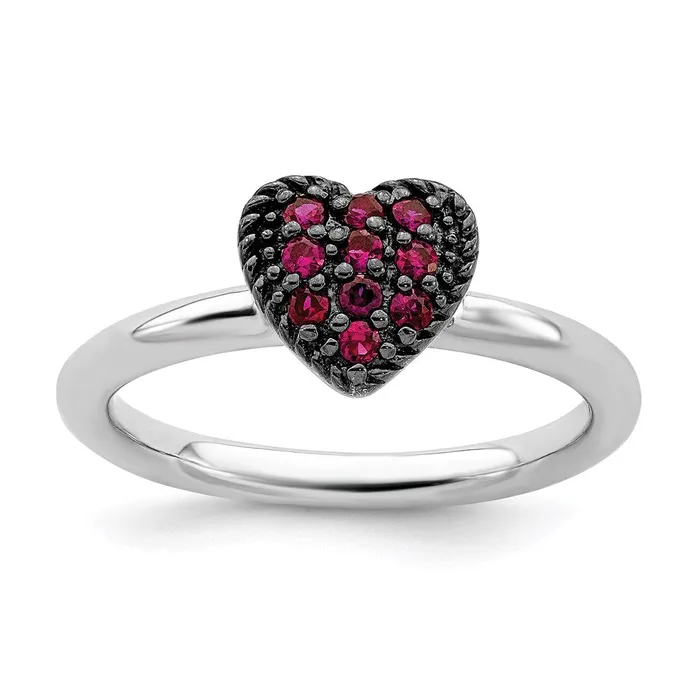 Sterling Silver Stackable Expressions Cr Ruby Heart Ring QSK730 Stackable Expressions Rings