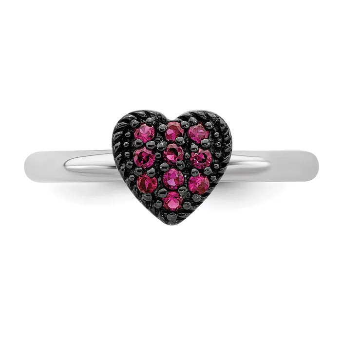Sterling Silver Stackable Expressions Cr Ruby Heart Ring QSK730 Stackable Expressions Rings