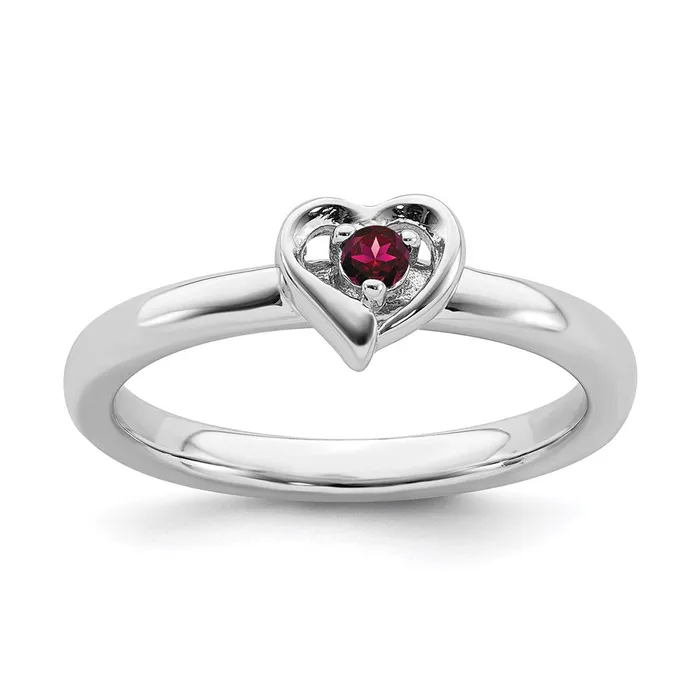 Sterling Silver Stackable Expressions Created Ruby Heart Ring QSK1528 Stackable Expressions Rings
