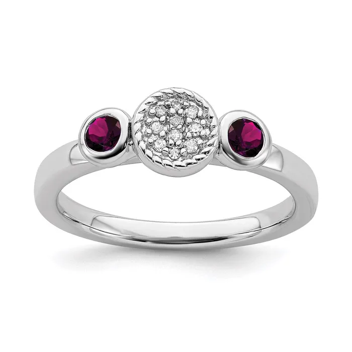 Sterling Silver Stackable Expressions Dbl Round Rhod Garnet Dia Ring QSK525 Stackable Expressions Rings