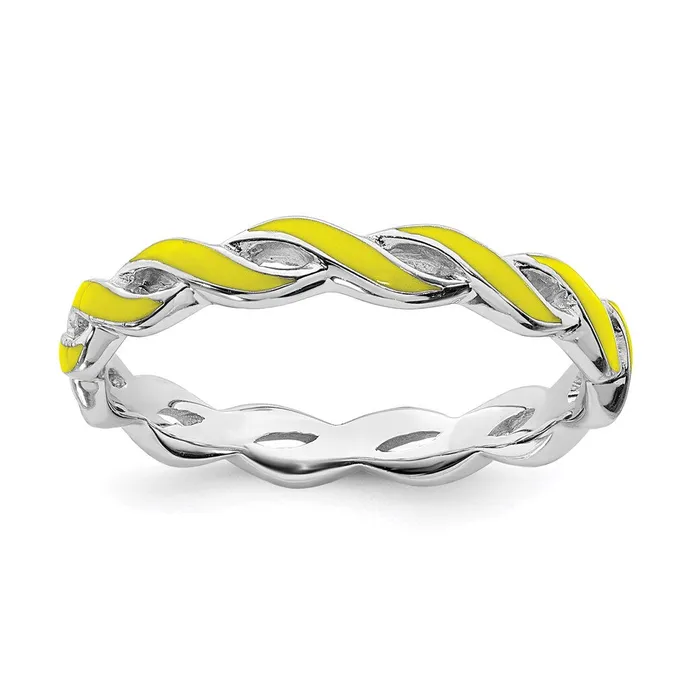 Sterling Silver Stackable Expressions Yellow Enamel Ring QSK1510 Stackable Expressions Rings Sterling Silver Stackable Expressions Yellow Enamel Ring QSK1510 Stackable Expressions Rings