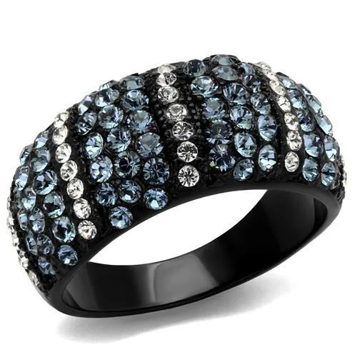 TK2355 IP BlackIon Plating Stainless Steel Ring with Top Grade Crystal in Montana Alamode Rings
