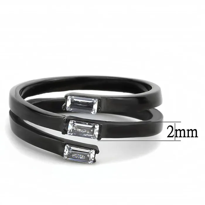 TK3455 IP BlackIon Plating Stainless Steel Ring with AAA Grade CZ in Clear Alamode Rings