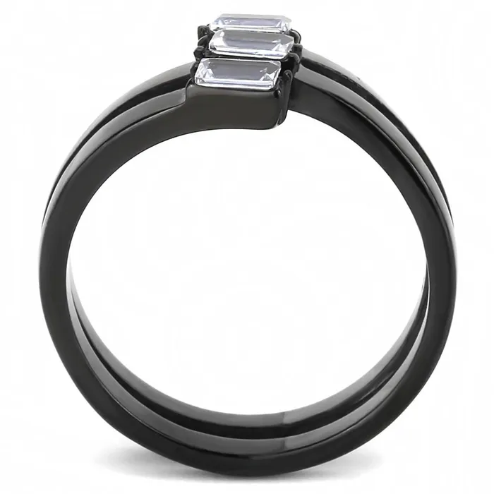 TK3455 IP BlackIon Plating Stainless Steel Ring with AAA Grade CZ in Clear Alamode Rings
