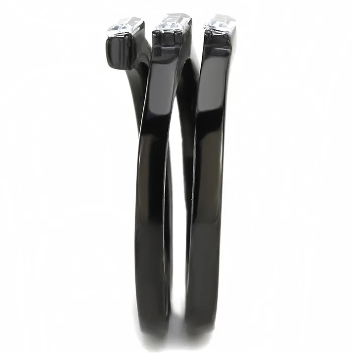 TK3455 IP BlackIon Plating Stainless Steel Ring with AAA Grade CZ in Clear Alamode Rings