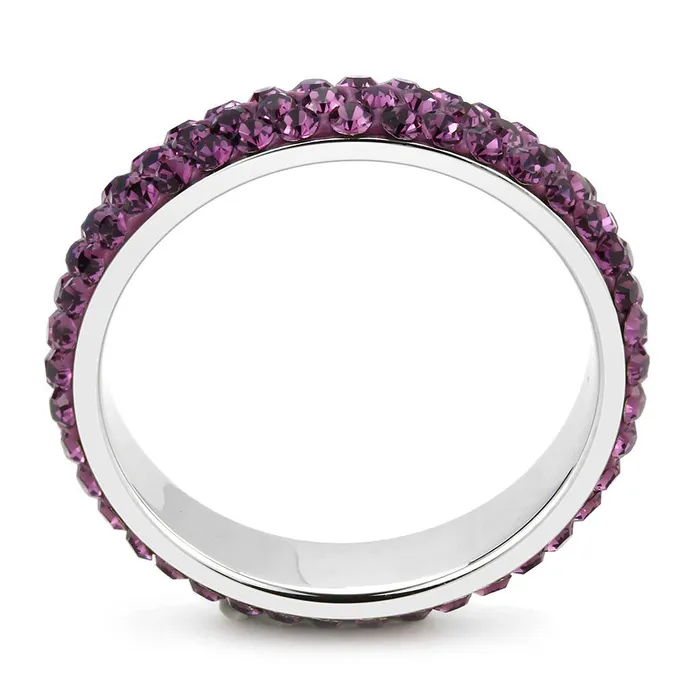 TK3541 High polished no plating Stainless Steel Ring with Top Grade Crystal in Amethyst Alamode Rings