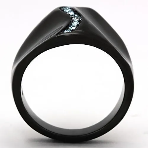 TK991 IP BlackIon Plating Stainless Steel Ring with Top Grade Crystal in Sea Blue Alamode Rings