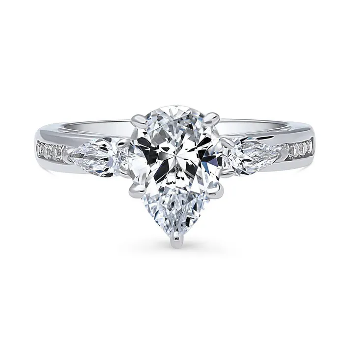 3Stone 18ct Pear CZ Ring in Sterling Silver BERRICLE Rings