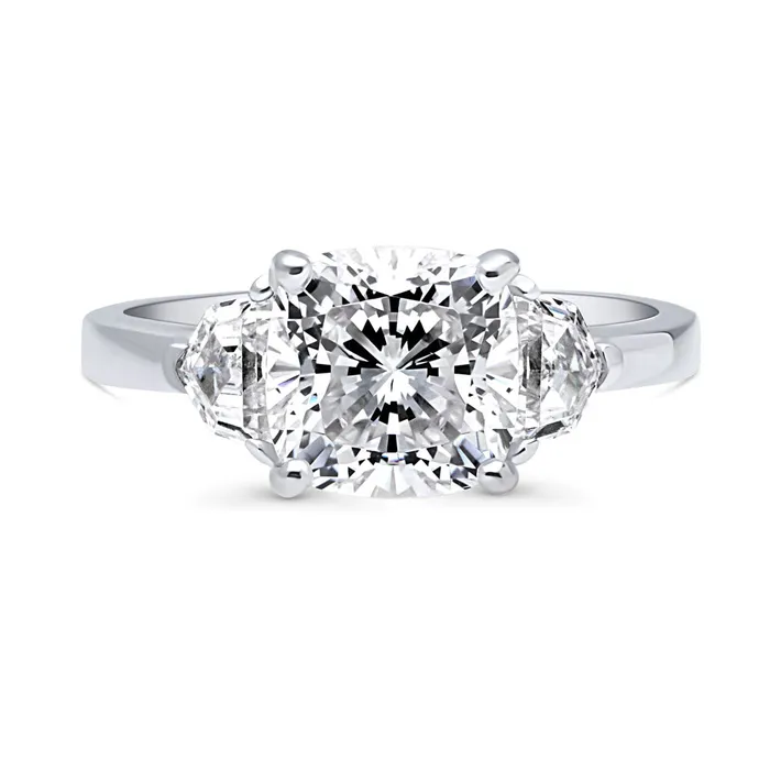 3Stone 3ct Cushion CZ Ring in Sterling Silver BERRICLE Rings