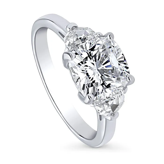 3Stone 3ct Cushion CZ Ring in Sterling Silver BERRICLE Rings