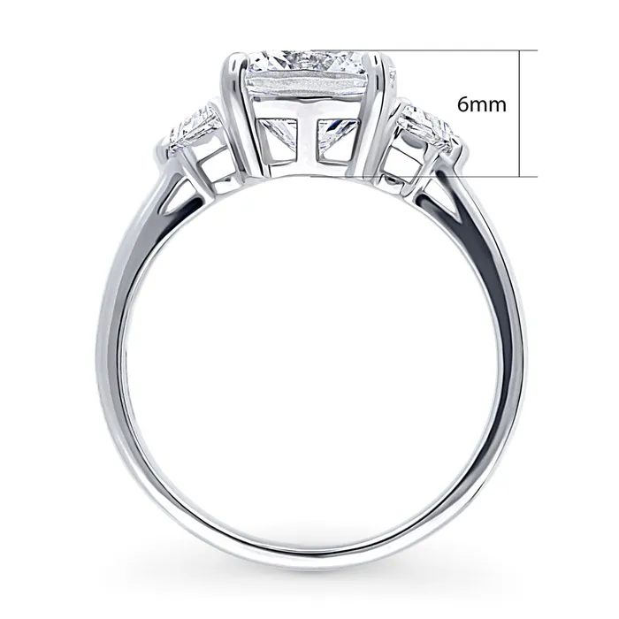 3Stone 3ct Cushion CZ Ring in Sterling Silver BERRICLE Rings