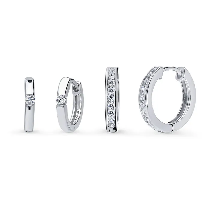 Bar Solitaire CZ Hoop Earrings in Sterling Silver 2 Pairs BERRICLE Earrings