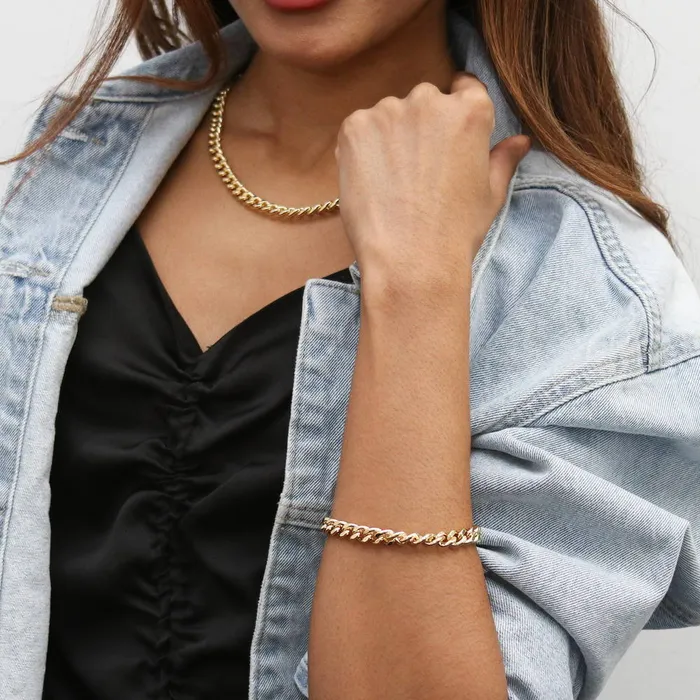 BERRICLE Curb Chain Bracelet and Necklace in GoldTone 2 Piece Necklaces