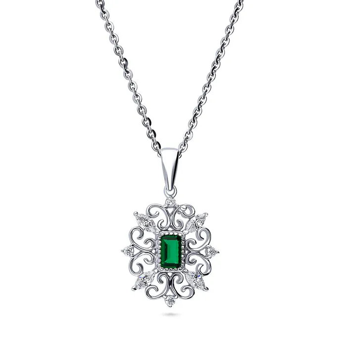BERRICLE Necklaces Art Deco Filigree CZ Necklace in Sterling Silver