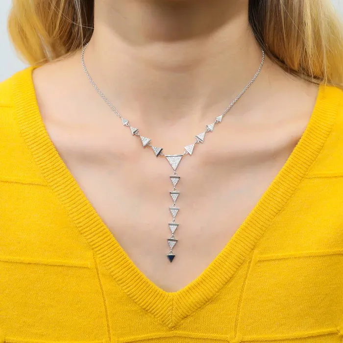 BERRICLE Necklaces Triangle CZ Lariat Necklace in Sterling Silver