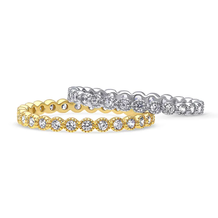 BERRICLE Rings Bubble Milgrain Bezel CZ Eternity Ring Set in Sterling Silver