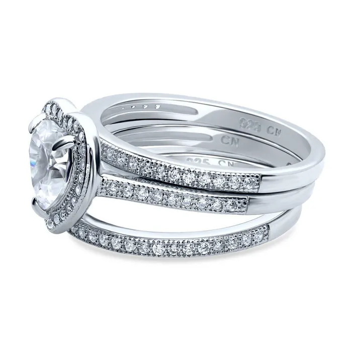 BERRICLE Rings Halo Heart Heart CZ Ring Set in Sterling Silver