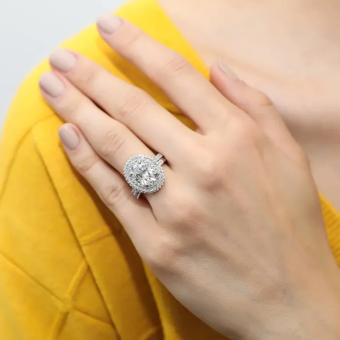 BERRICLE Rings Halo Oval CZ Ring Set in Sterling Silver