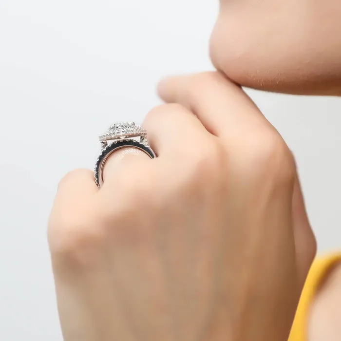 BERRICLE Rings Halo Oval CZ Ring Set in Sterling Silver