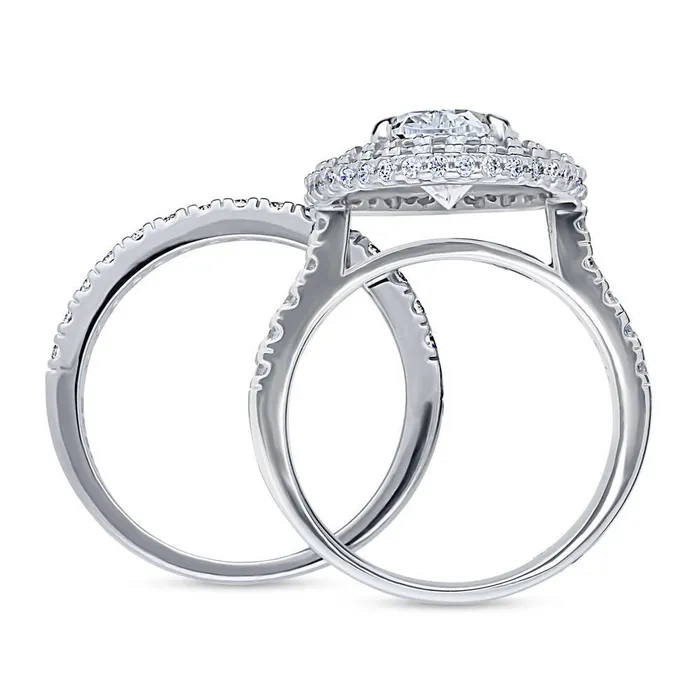 BERRICLE Rings Halo Oval CZ Ring Set in Sterling Silver