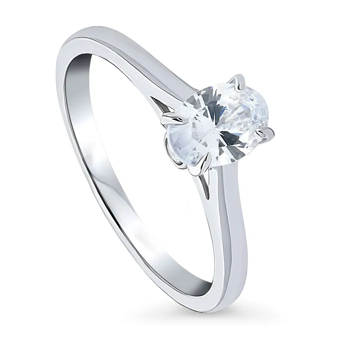 BERRICLE Rings Solitaire 07ct Oval CZ Ring in Sterling Silver