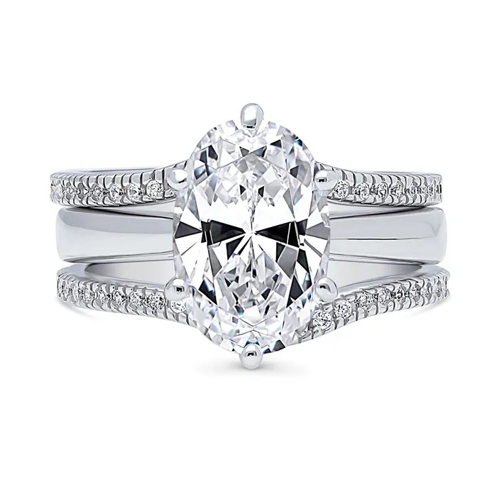 BERRICLE Rings Solitaire Wishbone 3ct Oval CZ Ring Set in Sterling Silver