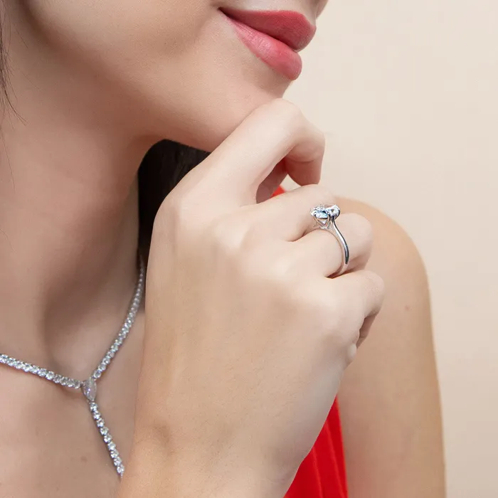 BERRICLE Rings Solitaire Wishbone 3ct Oval CZ Ring Set in Sterling Silver