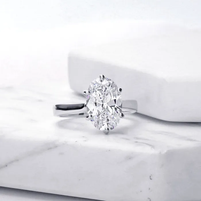 BERRICLE Rings Solitaire Wishbone 3ct Oval CZ Ring Set in Sterling Silver