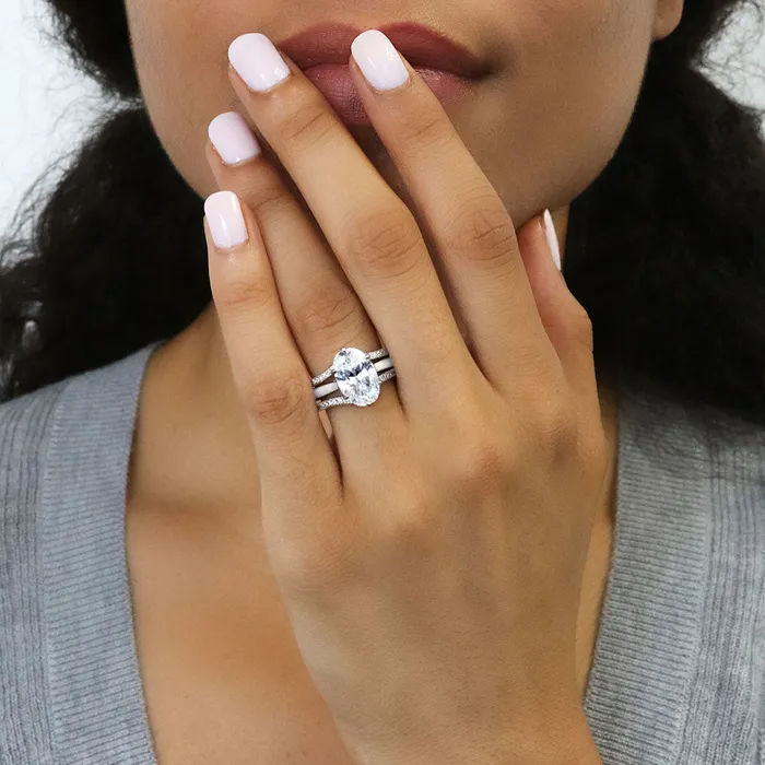 BERRICLE Rings Solitaire Wishbone 3ct Oval CZ Ring Set in Sterling Silver