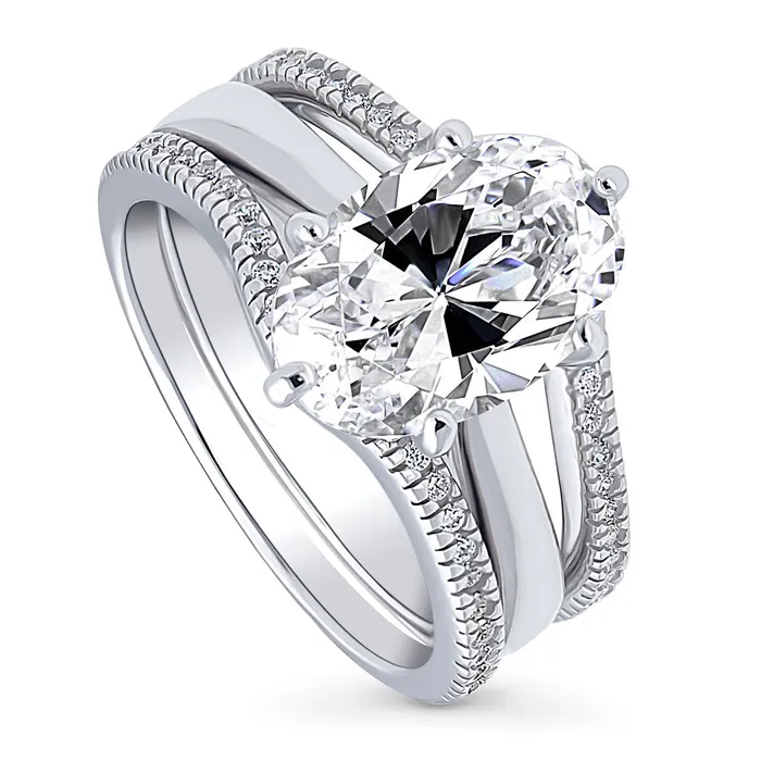 BERRICLE Rings Solitaire Wishbone 3ct Oval CZ Ring Set in Sterling Silver