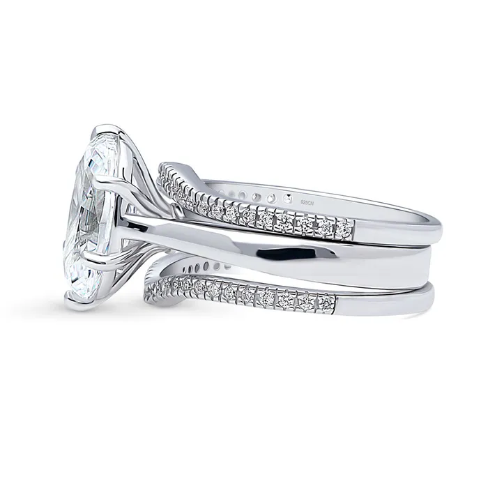 BERRICLE Rings Solitaire Wishbone 3ct Oval CZ Ring Set in Sterling Silver