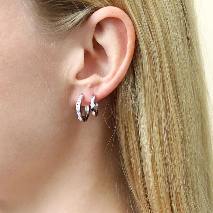 BERRICLE Solitaire CZ Hoop Earrings in Sterling Silver 2 Pairs Earrings