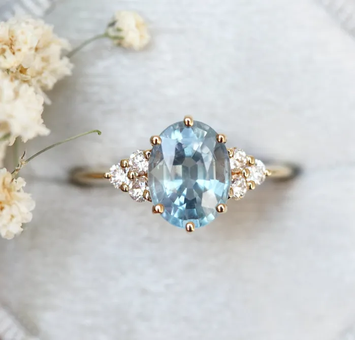 Capucinne Rings Aqua Sapphire Diamond Ring Set