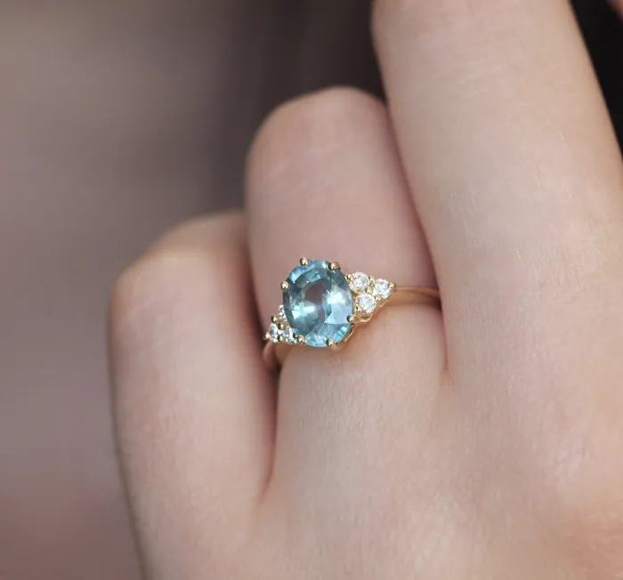 Capucinne Rings Aqua Sapphire Diamond Ring Set