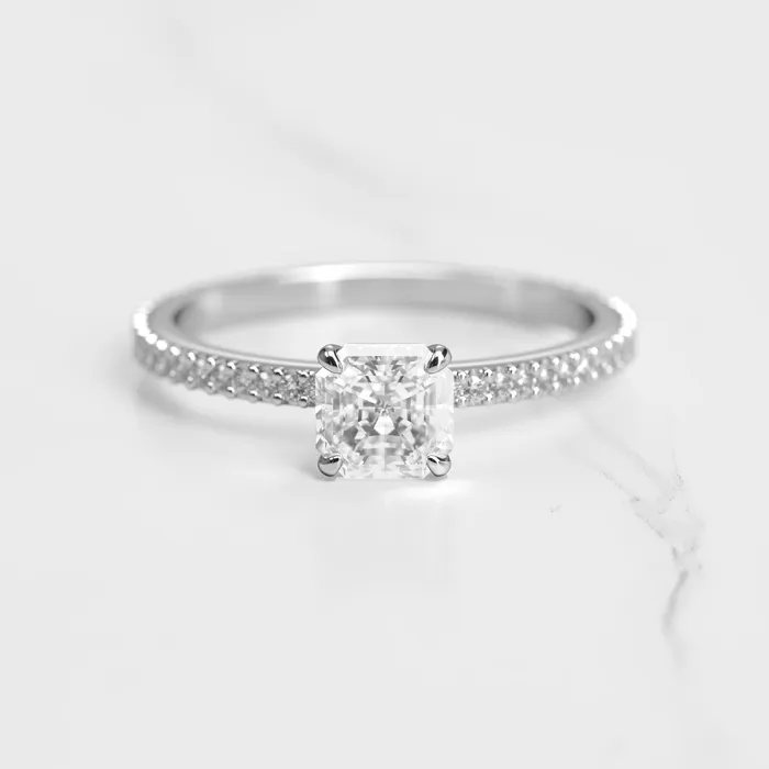Capucinne Rings Asscher Full Pave Tapered Moissanite Ring