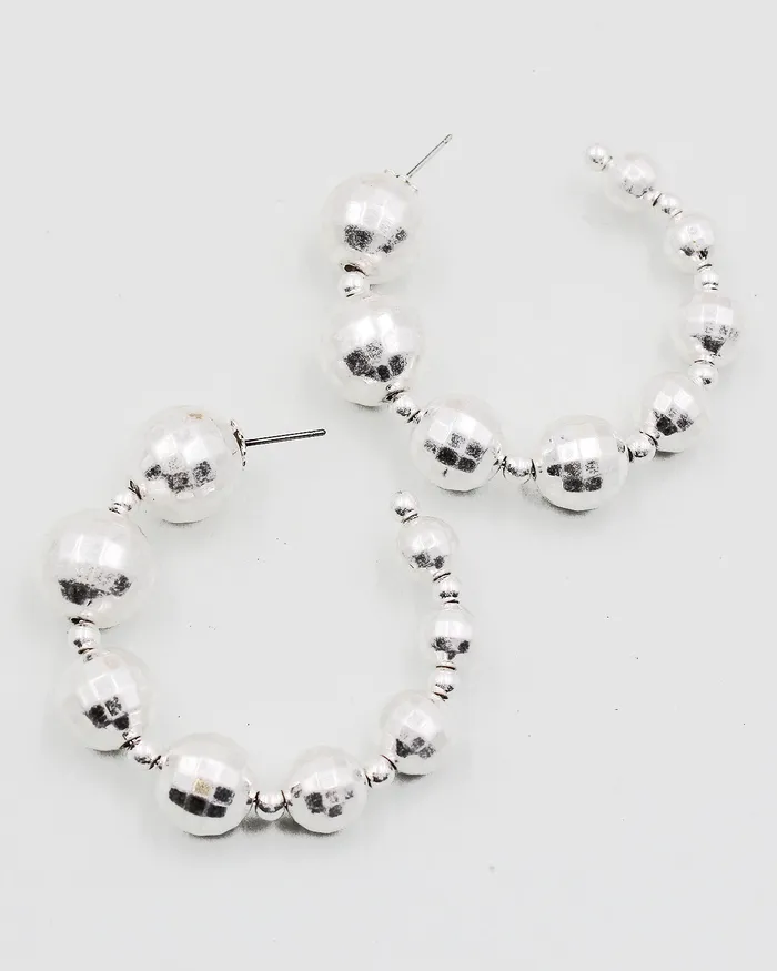 Earrings 06222023 Faceted Metal Ball Hoop Earrings Earrings 06222023 Faceted Metal Ball Hoop Earrings