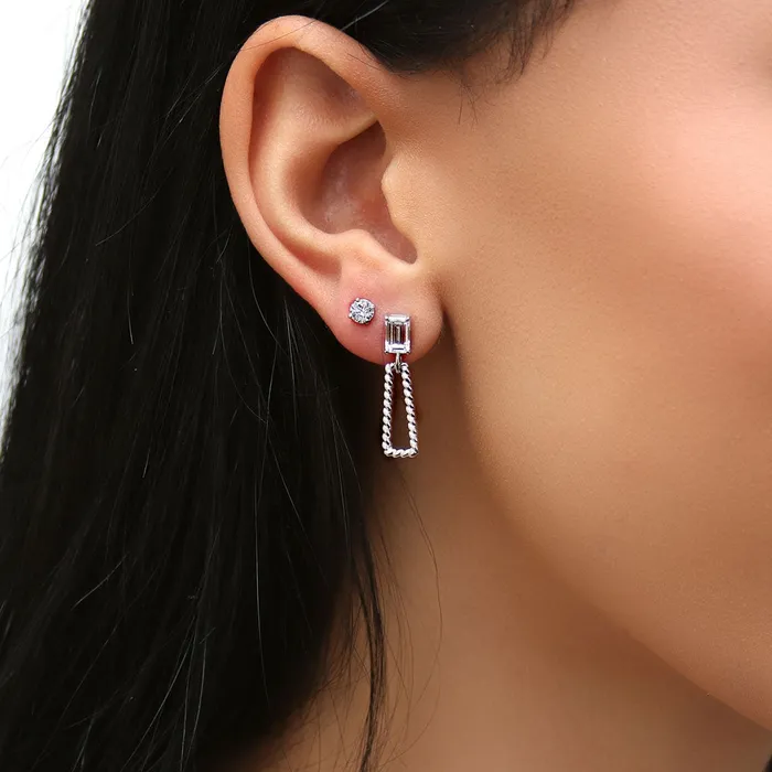 Earrings BERRICLE Cable Trapezoid CZ Set in Sterling Silver