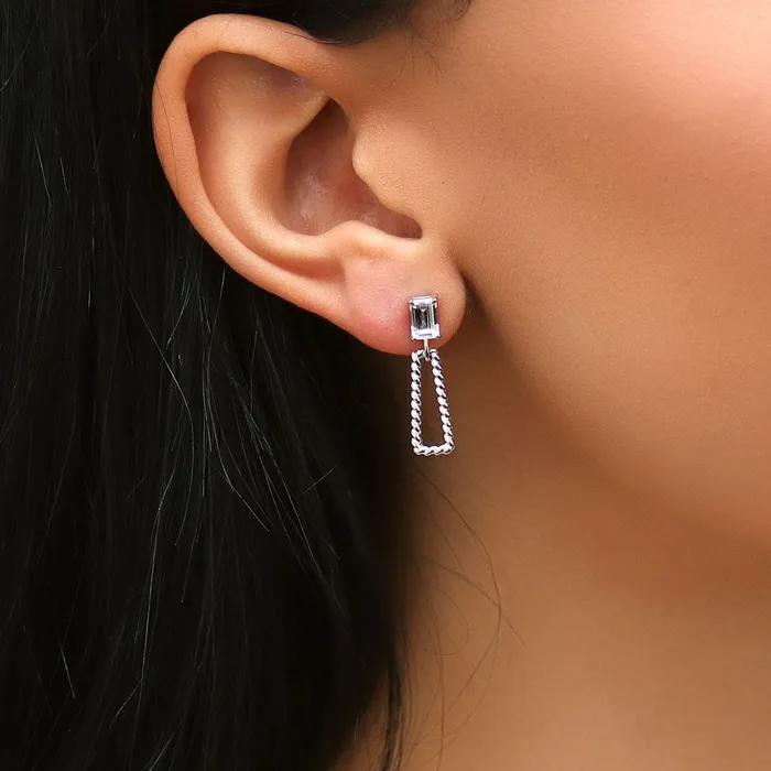 Earrings BERRICLE Cable Trapezoid CZ Set in Sterling Silver