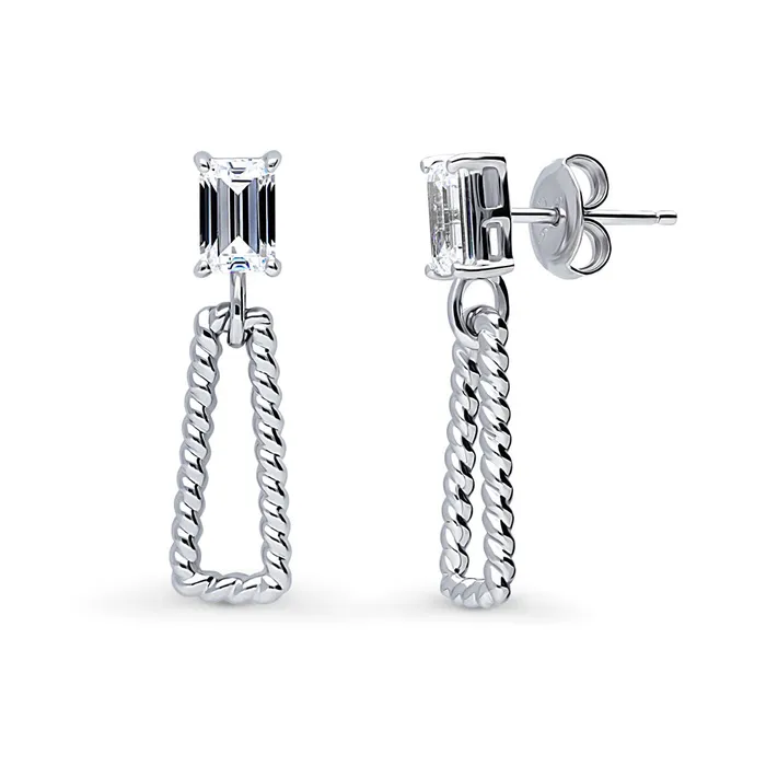 Earrings BERRICLE Cable Trapezoid CZ Set in Sterling Silver