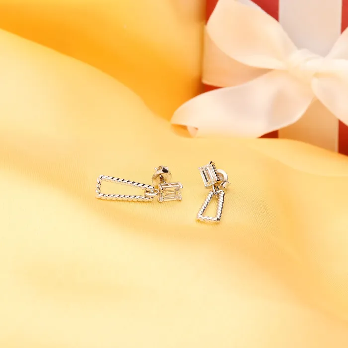 Earrings BERRICLE Cable Trapezoid CZ Set in Sterling Silver