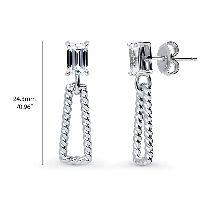 Earrings BERRICLE Cable Trapezoid CZ Set in Sterling Silver