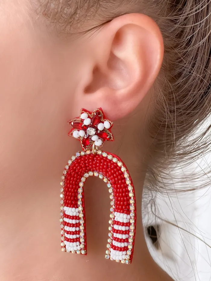 Earrings Prep Obsessed TL Game Day Beaded Arch Dangle Earrings Burgundy White
