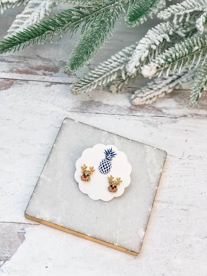 Earrings Rudolph Reindeer Glitzy Stud Earrings Choice of Color Prep Obsessed ESUNG
