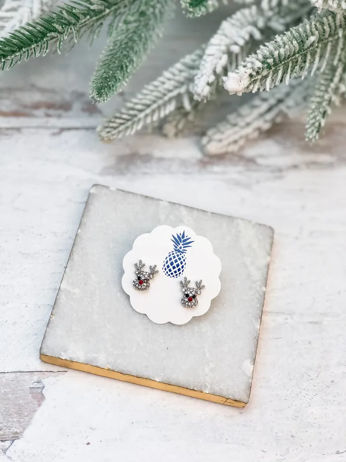 Earrings Rudolph Reindeer Glitzy Stud Earrings Choice of Color Prep Obsessed ESUNG