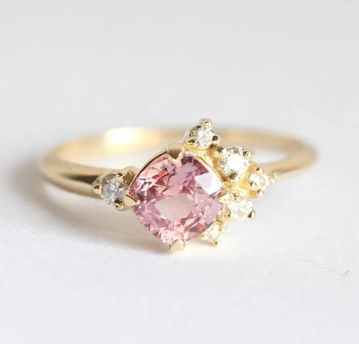 Elodie Peach Pink Sapphire Diamond Cluster Ring Capucinne Rings