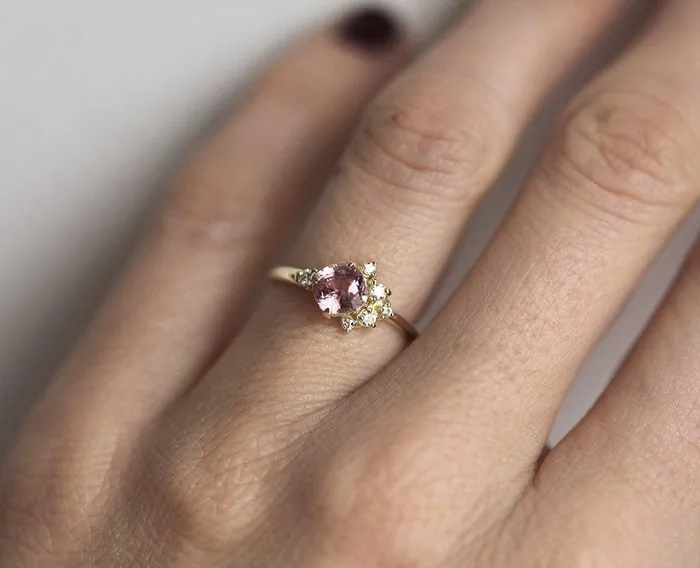 Elodie Peach Pink Sapphire Diamond Cluster Ring Capucinne Rings