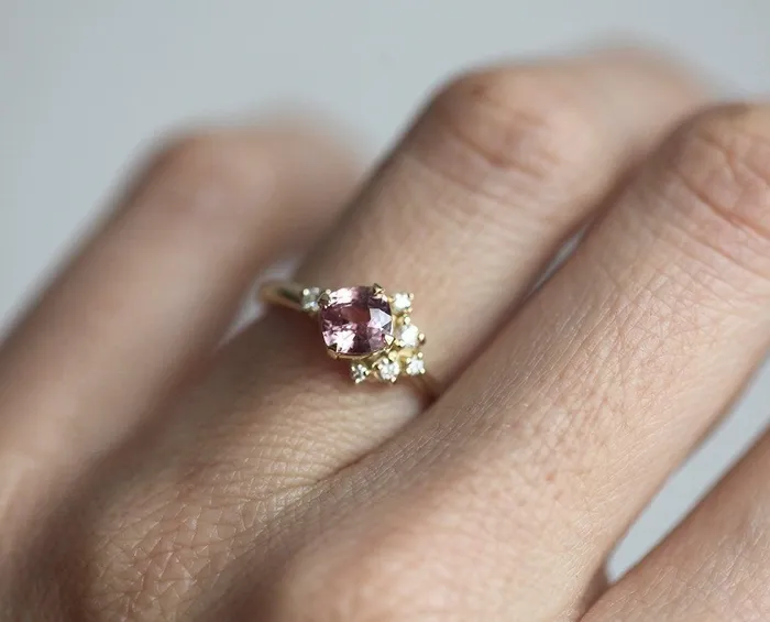 Elodie Peach Pink Sapphire Diamond Cluster Ring Capucinne Rings